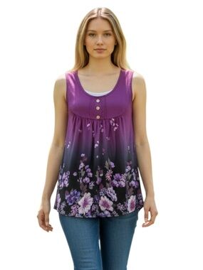 Source Unknown Purple Ombre Floral Sleeveless Tank